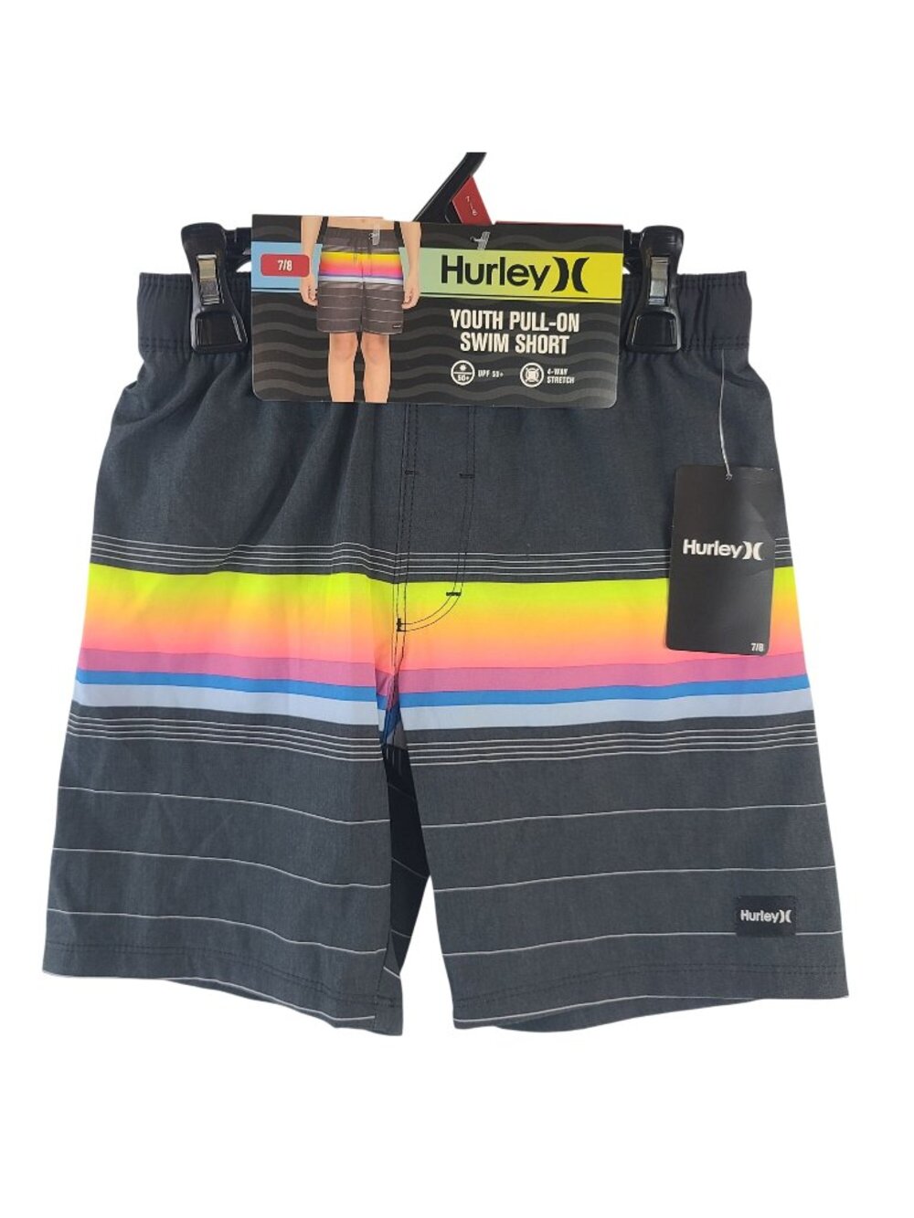 NEW Hurley Youth Pull-On Swim Shorts Size 7/8 With UPF 50+ Protection